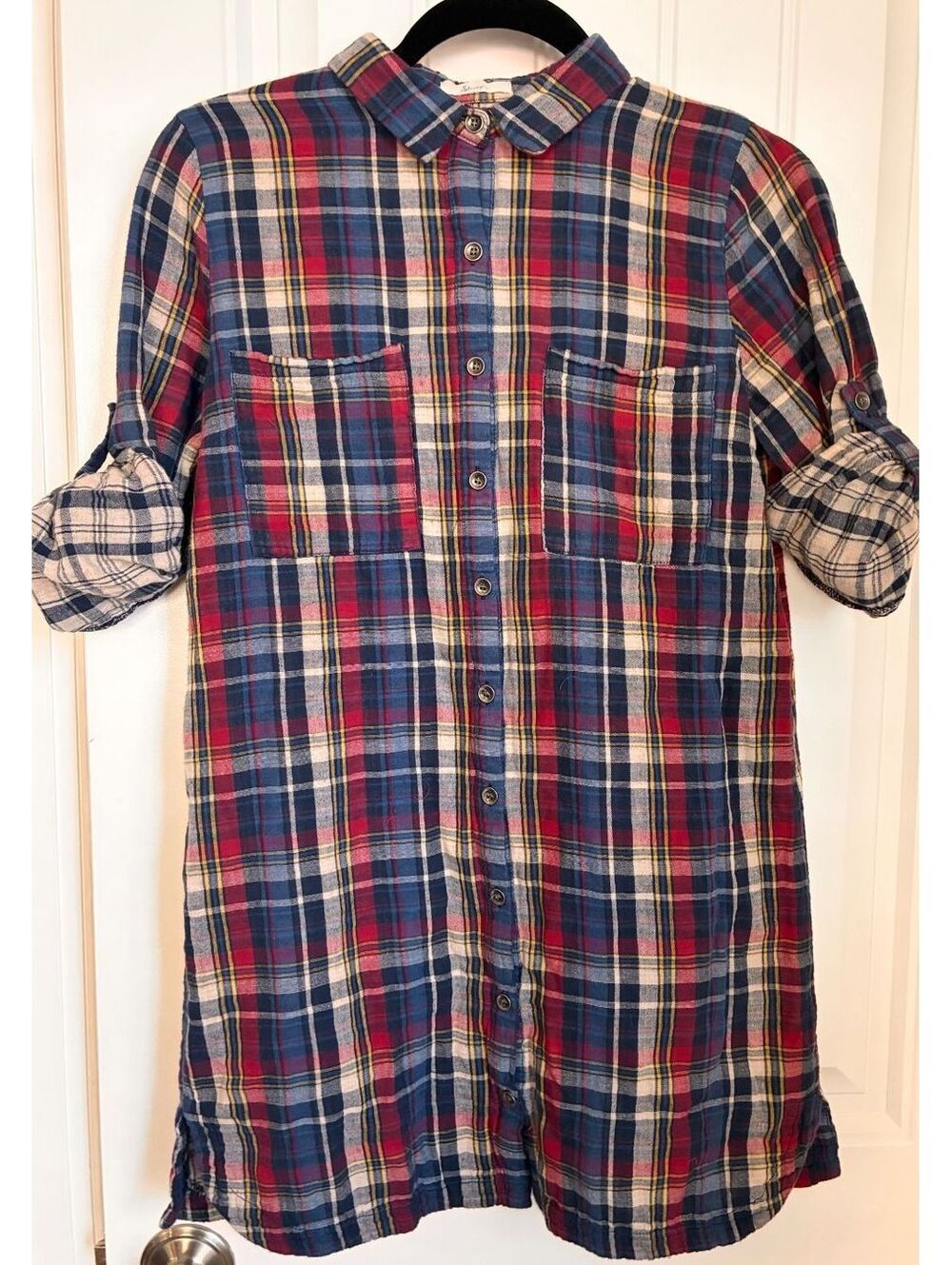 Steezyer Women's Plaid Button-Up Shirt Dress Size Small 100% Cotton